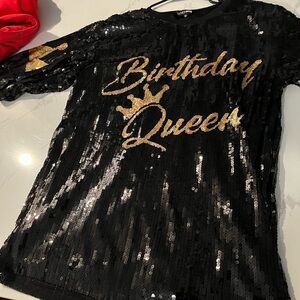 Black and Gold Sequin 'Birthday Queen' Top